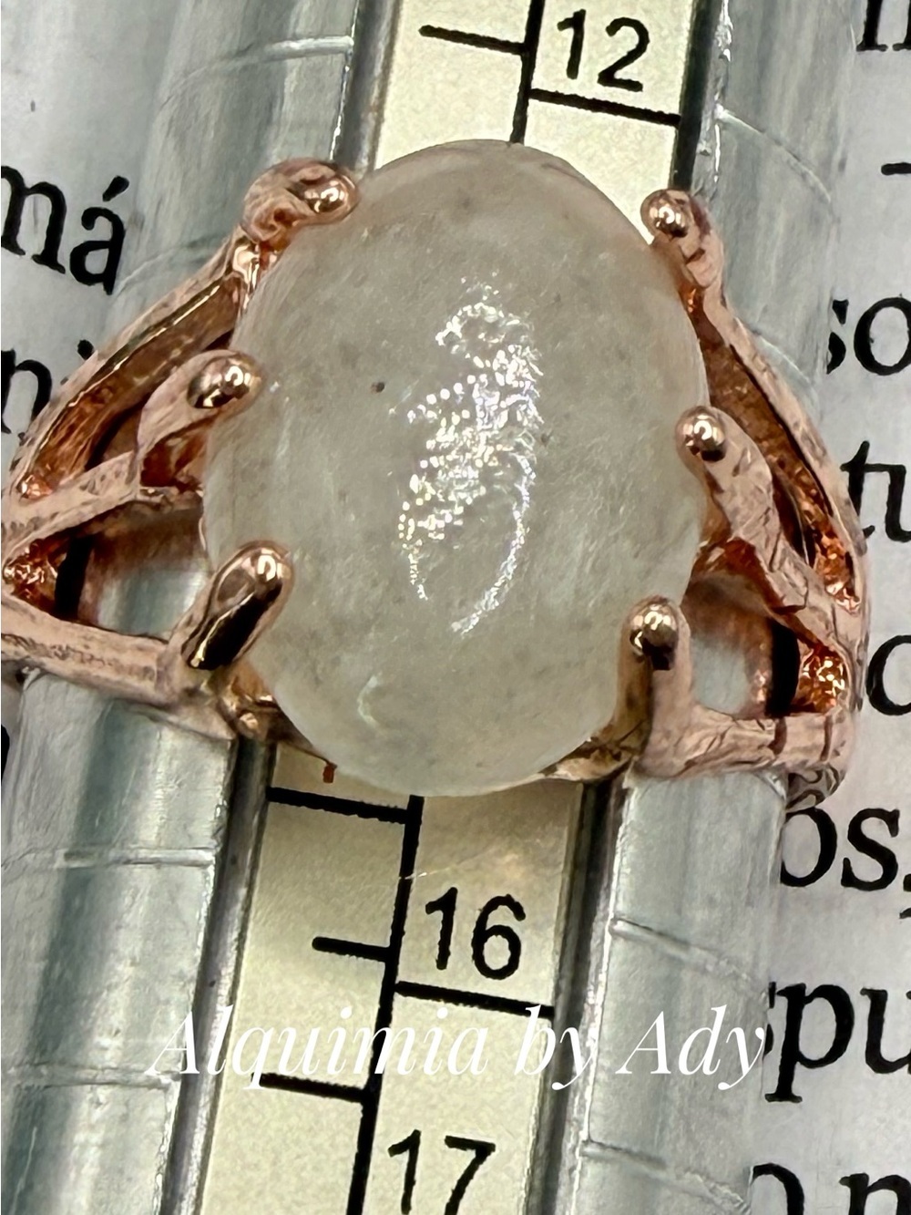 Rose Gold Moonstone Cabochon Ring - White/Cream Stone
